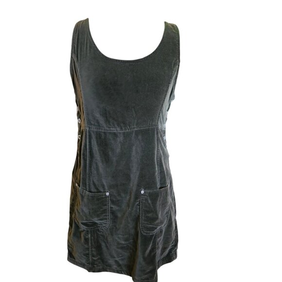Vintage Dresses & Skirts - Vintage 90s Womens S/M Pinafore Layering Dress Velvet Dark Green‎ Pockets
